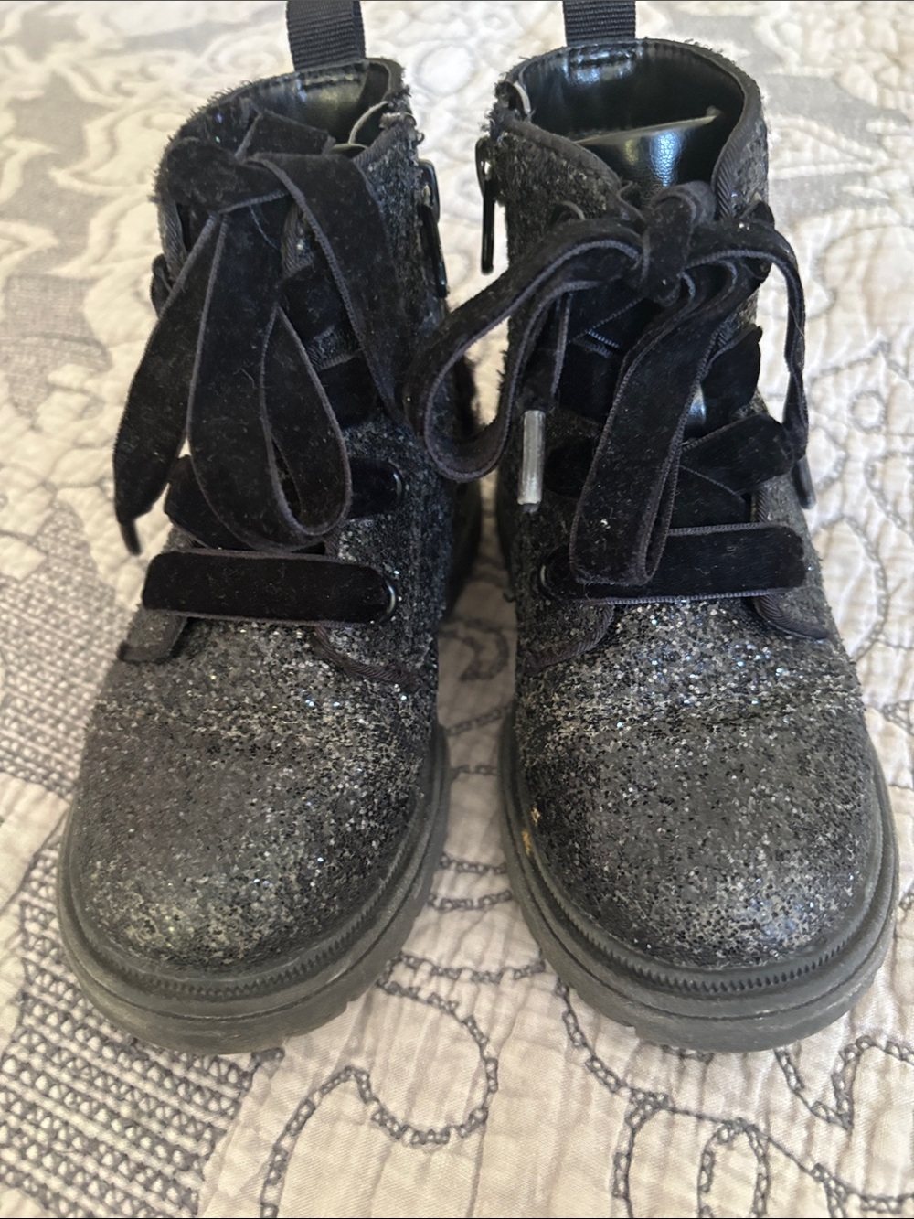 Cat & Jack Black Glitter Lace-Up Kids Boots